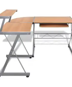 Computer Desk Workstation With Pull Out Keyboard Tray Brown