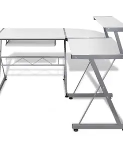 vidaXL Computer Desk Workstation With Pull Out Keyboard Tray White
