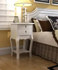 vidaXL Nightstand with 2 Drawers White