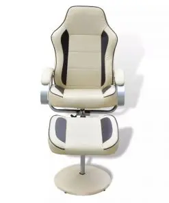 vidaXL Armchair with Footrest Cream White Faux Leather