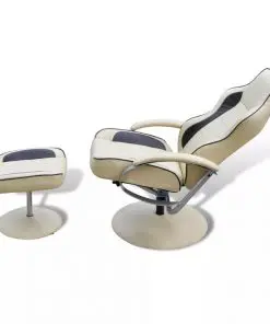 vidaXL Armchair with Footrest Cream White Faux Leather