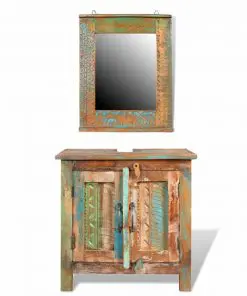 Reclaimed Solid Wood Bathroom Vanity Cabinet Set with Mirror
