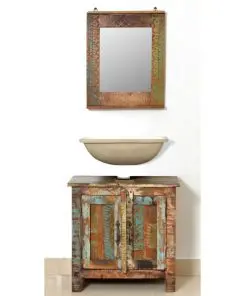 Reclaimed Solid Wood Bathroom Vanity Cabinet Set with Mirror