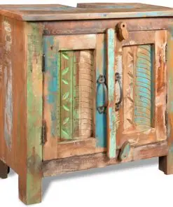 Reclaimed Solid Wood Bathroom Vanity Cabinet Set with Mirror