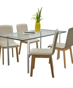 vidaXL Dining Chairs 4 pcs Beige Fabric and Solid Oak Wood