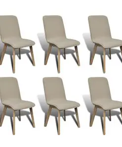 vidaXL Dining Chairs 6 pcs Beige Fabric and Solid Oak Wood