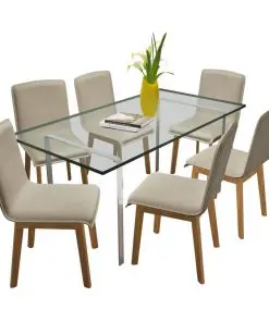 vidaXL Dining Chairs 6 pcs Beige Fabric and Solid Oak Wood