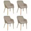 vidaXL Dining Chairs 4 pcs with Oak Frame Beige Fabric and Solid Oak Wood