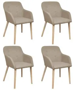 vidaXL Dining Chairs 4 pcs with Oak Frame Beige Fabric and Solid Oak Wood