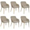 vidaXL Dining Chairs 6 pcs Beige Fabric and Solid Oak Wood