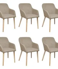 vidaXL Dining Chairs 6 pcs Beige Fabric and Solid Oak Wood