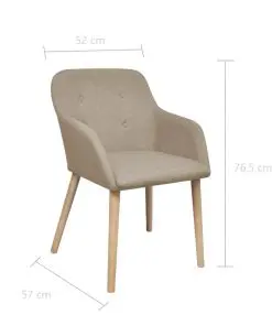vidaXL Dining Chairs 6 pcs Beige Fabric and Solid Oak Wood