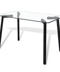 vidaXL Dining Table with Glass Top and Black Legs
