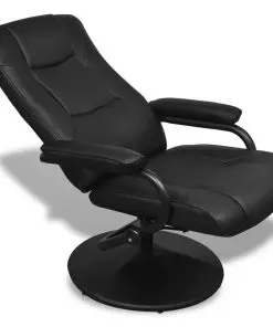 vidaXL TV Armchair with Footstool Black Faux Leather