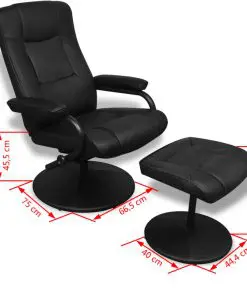 vidaXL TV Armchair with Footstool Black Faux Leather