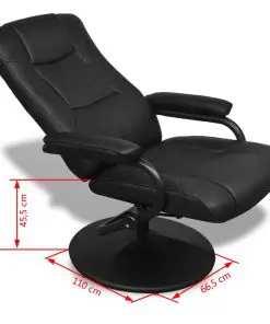 vidaXL TV Armchair with Footstool Black Faux Leather