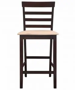 Brown Wooden Bar Table and 4 Bar Chairs Set