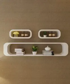 3 White MDF Floating Wall Display Shelf Cubes Book/DVD Storage