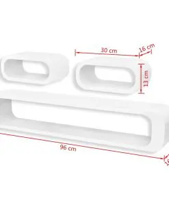 3 White MDF Floating Wall Display Shelf Cubes Book/DVD Storage