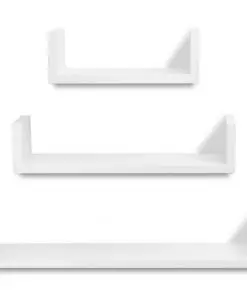 3 White MDF U-shaped Floating Wall Display Shelves Book/DVD Storage