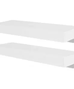 2 White MDF Floating Wall Display Shelves Book/DVD Storage