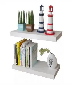 2 White MDF Floating Wall Display Shelves Book/DVD Storage