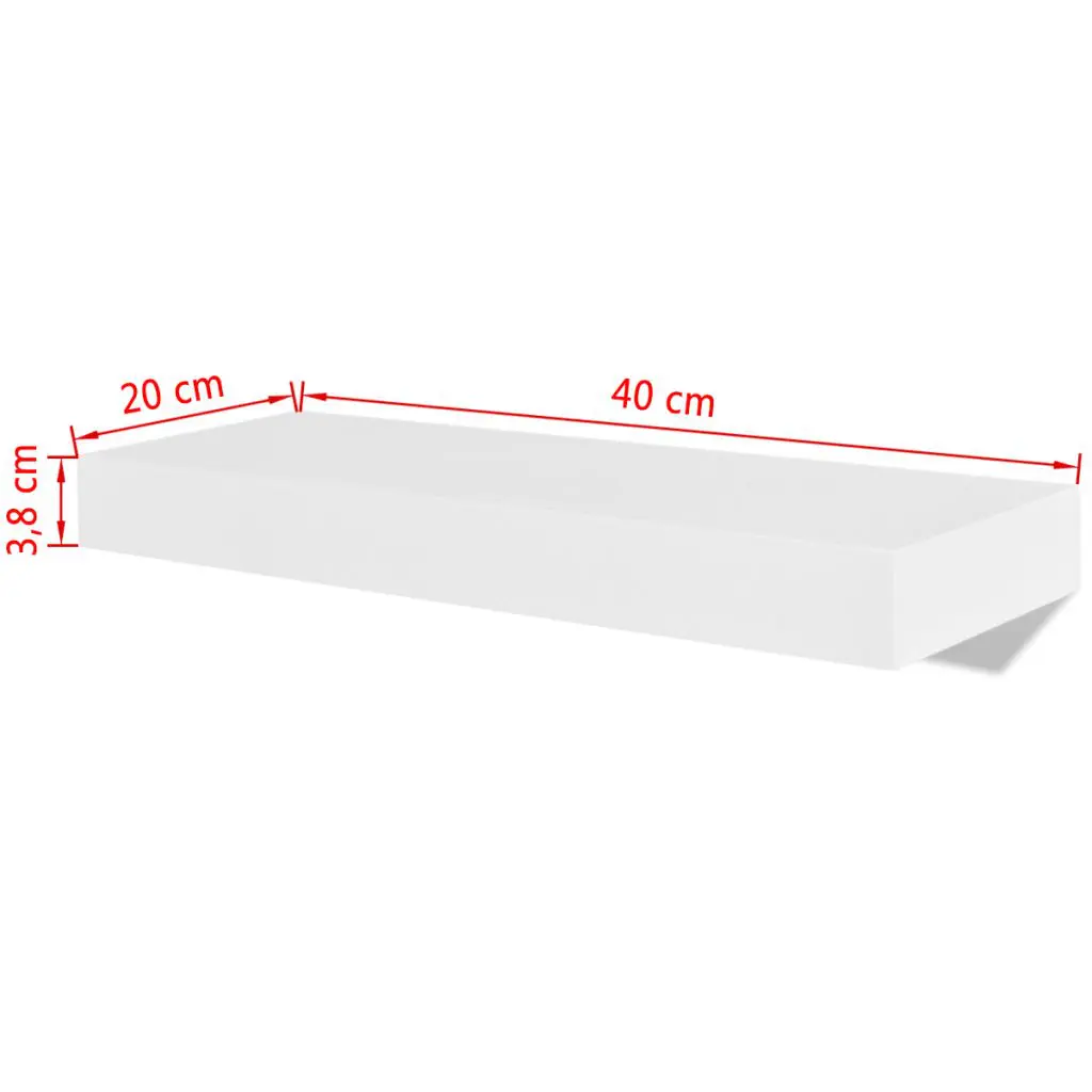2 White MDF Floating Wall Display Shelves Book/DVD Storage