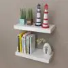 2 White MDF Floating Wall Display Shelves Book/DVD Storage 2 White MDF Floating Wall Display Shelves Book/DVD Storage