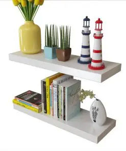 2 White MDF Floating Wall Display Shelves Book/DVD Storage