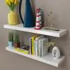 2 White MDF Floating Wall Display Shelves Book/DVD Storage 2 White MDF Floating Wall Display Shelves Book/DVD Storage