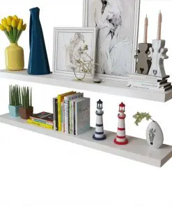 2 White MDF Floating Wall Display Shelves Book/DVD Storage