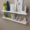 2 White MDF Floating Wall Display Shelves Book/DVD Storage 2 White MDF Floating Wall Display Shelves Book/DVD Storage