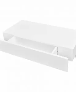 White MDF Floating Wall Display Shelf 1 Drawer Book/DVD Storage