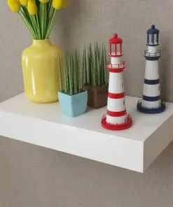 White MDF Floating Wall Display Shelf 1 Drawer Book/DVD Storage