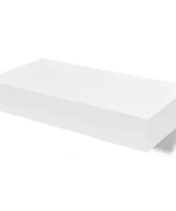 White MDF Floating Wall Display Shelf 1 Drawer Book/DVD Storage