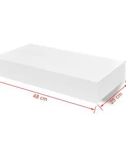 White MDF Floating Wall Display Shelf 1 Drawer Book/DVD Storage