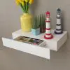 White MDF Floating Wall Display Shelf 1 Drawer Book/DVD Storage White MDF Floating Wall Display Shelf 1 Drawer Book/DVD Storage