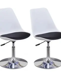 vidaXL Swivel Dining Chairs 2 pcs White and Black Faux Leather