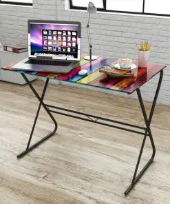 Glass Desk with Rainbow Pattern