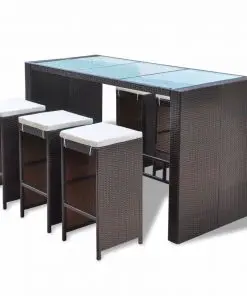 vidaXL 7 Piece Garden Bar Set with Cushions Poly Rattan Brown