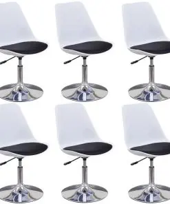 vidaXL Swivel Dining Chairs 6 pcs White and Black Faux Leather