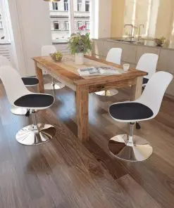 vidaXL Swivel Dining Chairs 6 pcs White and Black Faux Leather