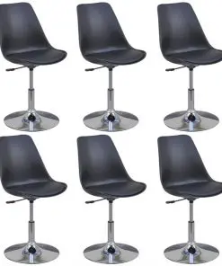 vidaXL Swivel Dining Chairs 6 pcs Black Faux Leather