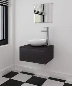 vidaXL Three Piece Bathroom Furniture and Basin Set Black