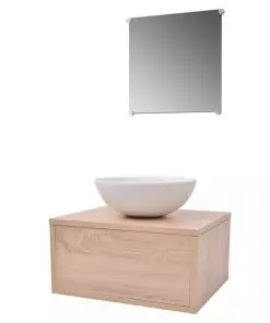vidaXL Three Piece Bathroom Furniture and Basin Set Beige