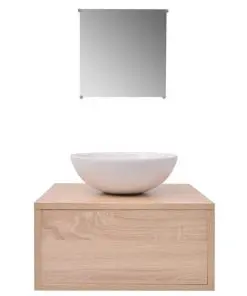 vidaXL Three Piece Bathroom Furniture and Basin Set Beige