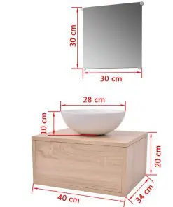 vidaXL Three Piece Bathroom Furniture and Basin Set Beige