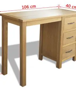 vidaXL Desk with 3 Drawers 106x40x75 cm Solid Oak Wood