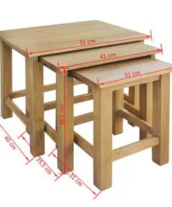 vidaXL Nesting Tables 3 pcs Solid Oak Wood