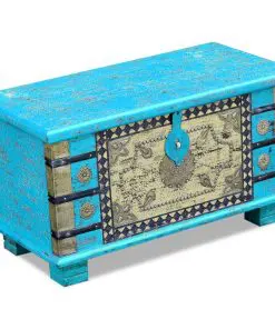 vidaXL Storage Chest Blue Mango Wood 80x40x45 cm